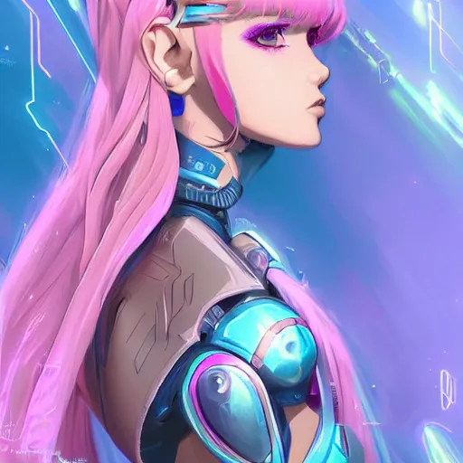 Image similar to art championship winner vivid colors trending on artstation portrait of a goddess elven mecha warrior princess, head and shoulders, blue hair, matte print, pastel pink neon, cinematic highlights, lighting, digital art, cute freckles, digital painting, fan art, elegant, pixiv, by Ilya Kuvshinov, daily deviation, IAMAG, illustration collection aaaa updated watched premiere edition commission ✨✨✨ whilst watching fabulous artwork \ exactly your latest completed artwork discusses upon featured announces recommend achievement