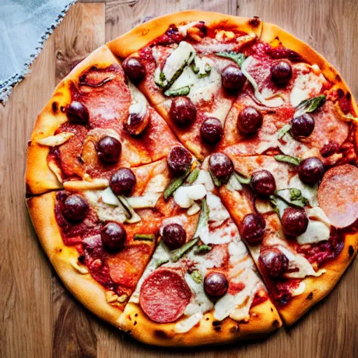 Image similar to food photography of a big pizza made of small pizza