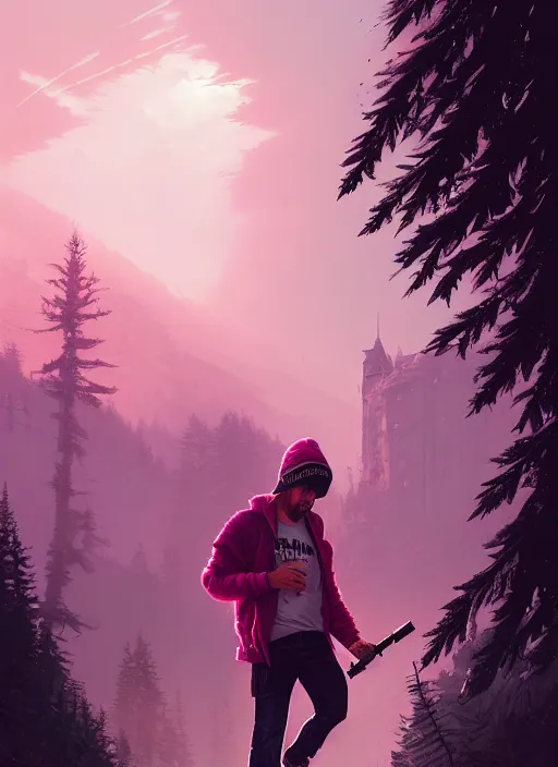 Image similar to highly detailed portrait justin trudeau in pink hoody holding ar - 1 5! in gta v stephen bliss unreal engine fantasy art by greg rutkowski loish rhads ferdinand knab makoto shinkai lois van baarle ilya kuvshinov rossdraws tom bagshaw global illumination radiant light detailed intricate environment