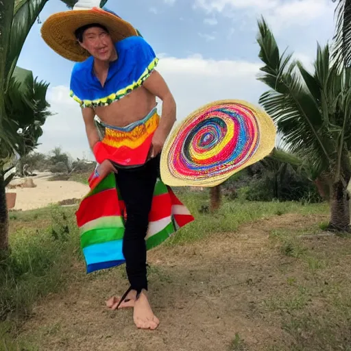 Prompt: gabriel matzneff in mexico wearing mexican hat