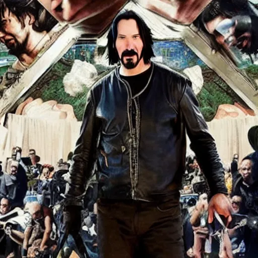 Image similar to Keanu Reeves gives commandments to the people