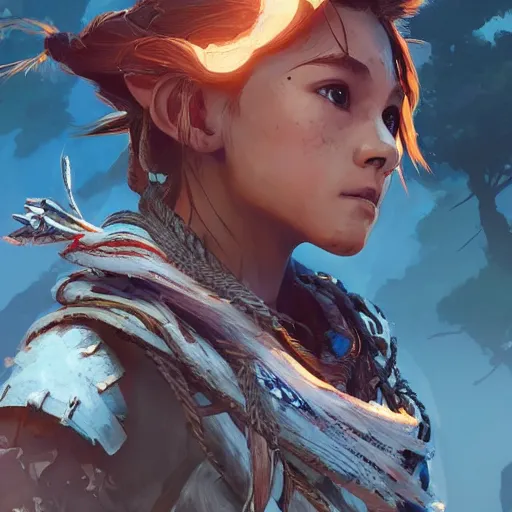 Prompt: wide shot, aloy from horizon zero dawn, digital art, highly detailed, digital painting, symmetry, concept art, sharp focus, illustration, art by artgerm! greg rutkowski magali villeneuve wlop! ilya kuvshinov!!, octane render