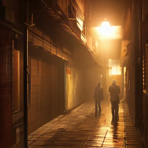 Image similar to a japanese alleyway in the style of blade runner 2049, volumetric lighting,