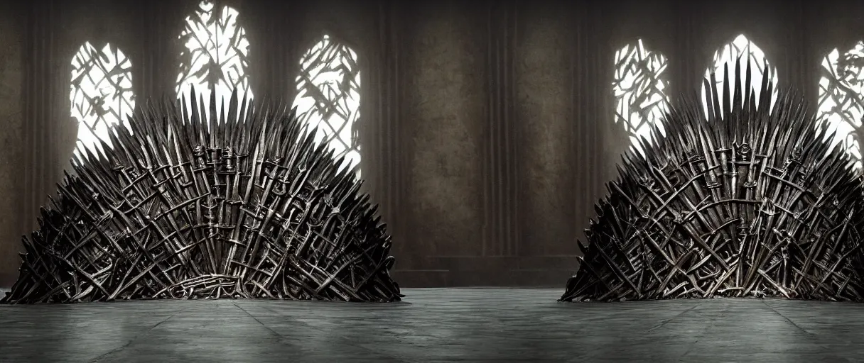 Prompt: movie still 4 k uhd 3 5 mm film color photograph of the iron throne room from game of thrones tv show