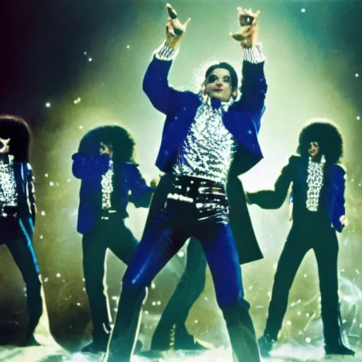 Image similar to Michael jackson blue thriller, cosmic ET style