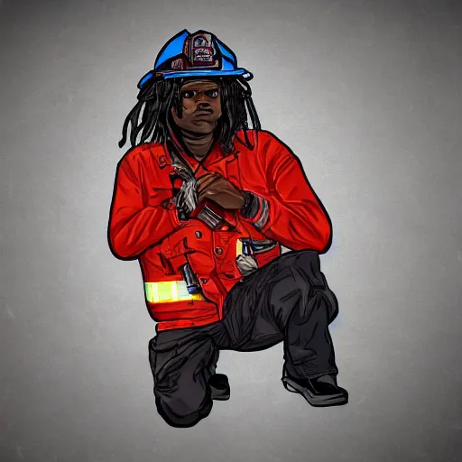 Image similar to chief keef as a firefighter digital art very detailed 4 k detailed super realistic