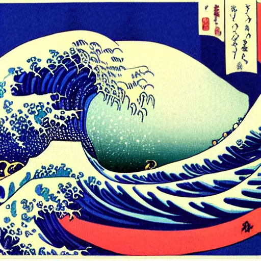 Prompt: A tsunami in the style of Ukiyoe