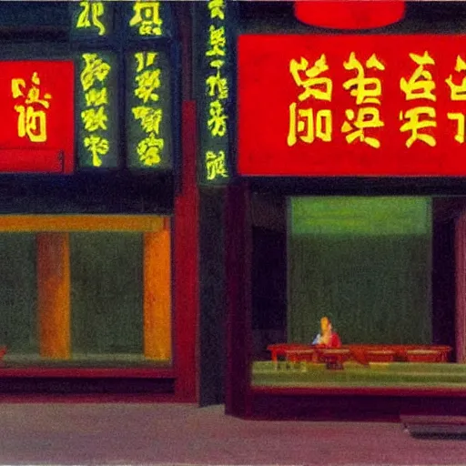 Image similar to Beijing, night, China, Edward Hopper