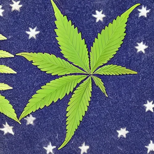 Image similar to cannabis leaf on the aboriginal australian flag with a dark blue patch and the white stars southern cross