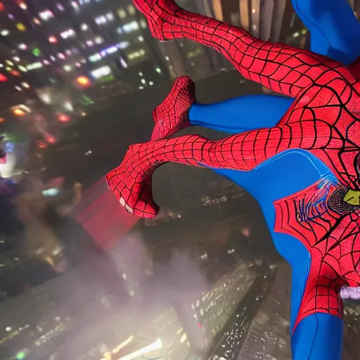 Image similar to Spiderman goes to a rave party and drink himself drunk, Spiderman drinks Viking Fjord vodka straight from the bottle, Spiderman in the moshpit, Realistic, HDR, HD, Real Event, 8K,