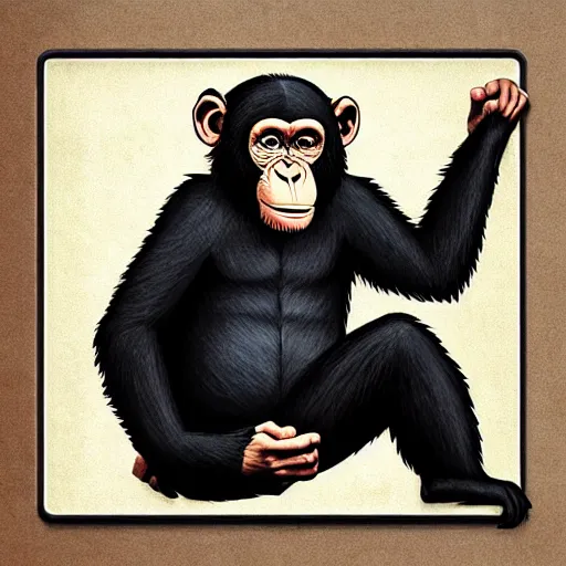 Image similar to chimpanzee!!!!!!!!!!!!!!!!!!!!!!!! scientist!!!!!! writing!!!!!! equations on blackboard chalkboard