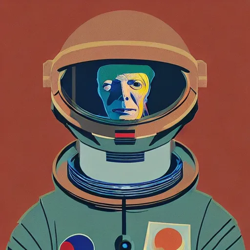 Image similar to portrait of david bowie in astronaut suit by Andy warhol and Petros Afshar and Beeple, Edward Hopper and James Gilleard, Zdzislaw Beksinski, Mark Ryden, Wolfgang Lettl highly detailed