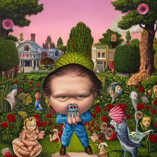 Prompt: the Garden of terrible beautiful painting by Mark Ryden and Alex Gross, Todd Schorr highly detailed