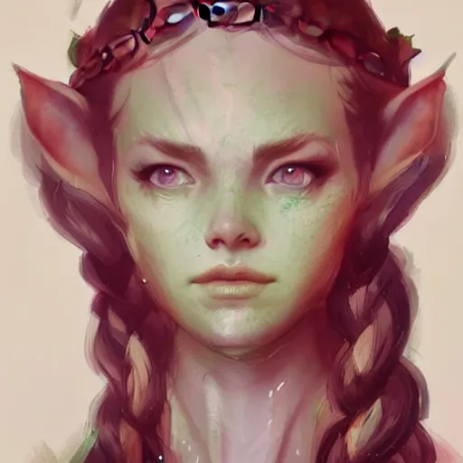 Prompt: a beautiful elf Druid girl with braided red hair and green eyes , trending on ArtStation , concept art by greg rutkowski