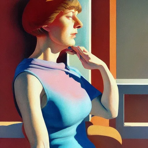 Image similar to A woman wearing tight night dress day dreaming, very coherent, painted by Edward Hopper, Wayne Barlowe, painted by James Gilleard, airbrush, art by JamesJean