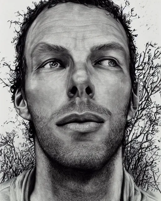 Prompt: a portrait of coldplay chris martin, from the terrifying and incomprehensible beyond, body horror, by gerard brom, zdzisław beksinski and ansel adams