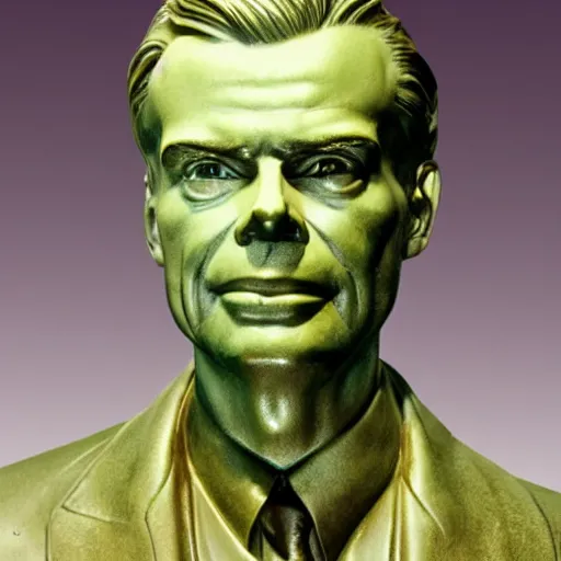 Prompt: A luminous bronze bust of Aldous Huxley.
