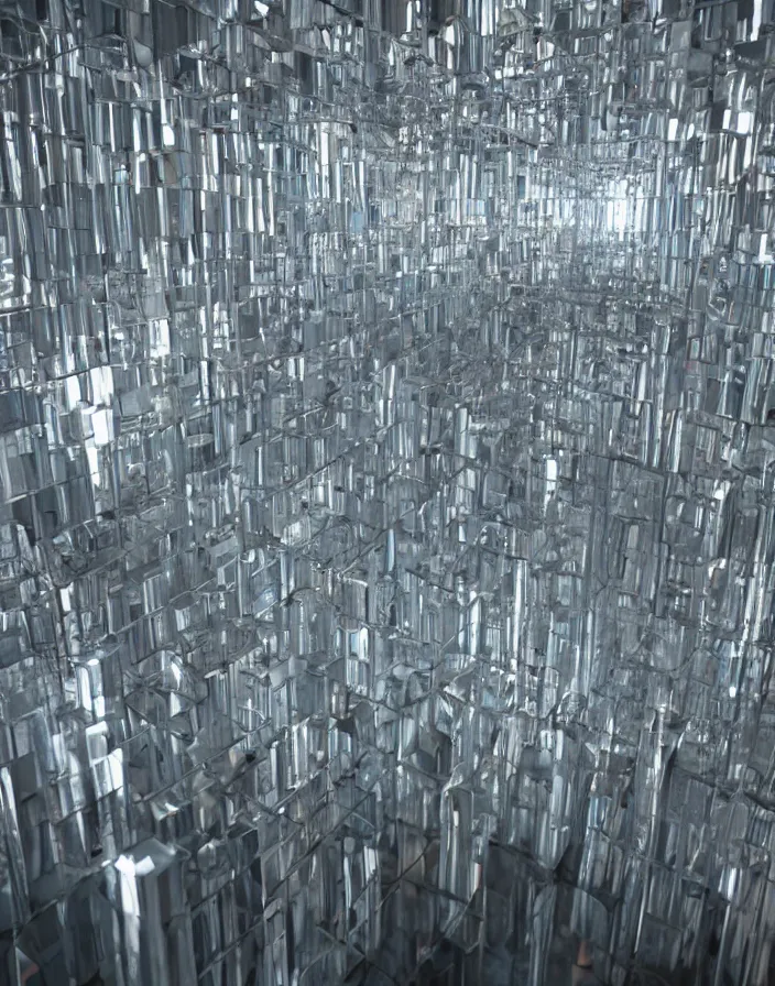 Prompt: a infinite wall of mirrors translucent, invisible. cinematic, hyper realism, 8k, depth of field.