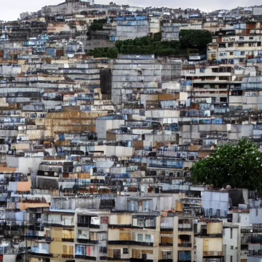 Prompt: a mix of Paris and favelas