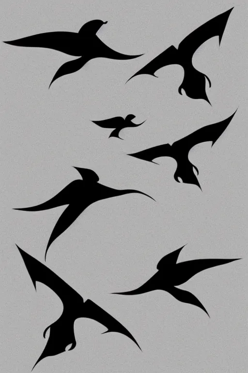 Image similar to a beautiful tattoo design of minimalist swallows flying into spherical lines and simple basic shapes, black ink, abstract logo, line art