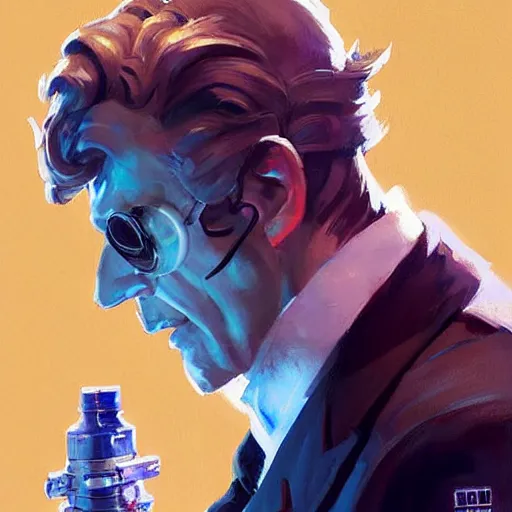 Image similar to greg manchess portrait painting of doctor who as overwatch character, medium shot, asymmetrical, profile picture, organic painting, sunny day, matte painting, bold shapes, hard edges, street art, trending on artstation, by huang guangjian and gil elvgren and sachin teng