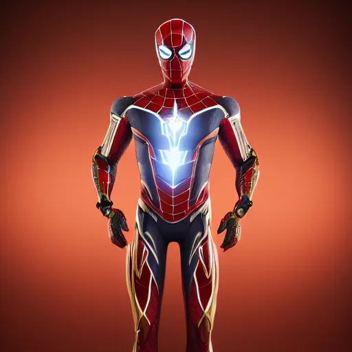 Image similar to still photo of iron spider, highly detailed, photorealistic portrait, bright studio setting, studio lighting, crisp quality and light reflections, unreal engine 5 quality render