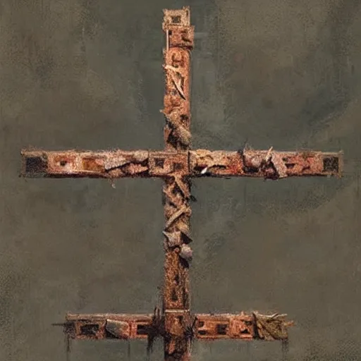 Prompt: cross made of rusty nails!!!!!!!!!!, art by ruan jia and wlop and greg rutkowski, masterpiece