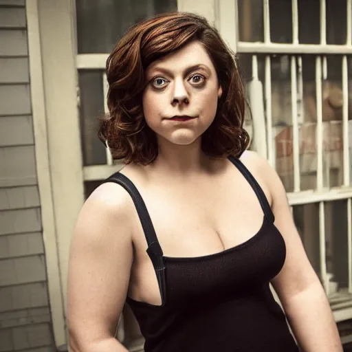 Prompt: rachel bloom posing with a dummy made out of socks, ultra detailed, 8 k resolution, ultrarealistic
