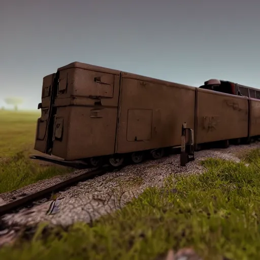 Prompt: a anthromorphic train post-apocalyptic miniatures wargame Photorealistic HD 8k highlights and shadow detailed High Resolution