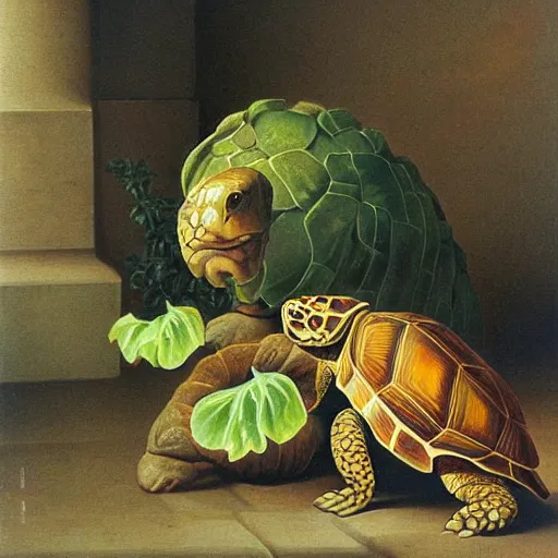 Image similar to Tortoise eating lettuce, art noveau, HD