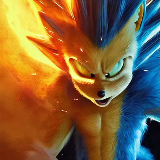 super saiyan sonic movie poster, yellow fur, yellow, Stable Diffusion