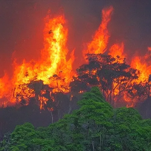 Image similar to a beautiful photo of a raging forest fire in the amazon jungle