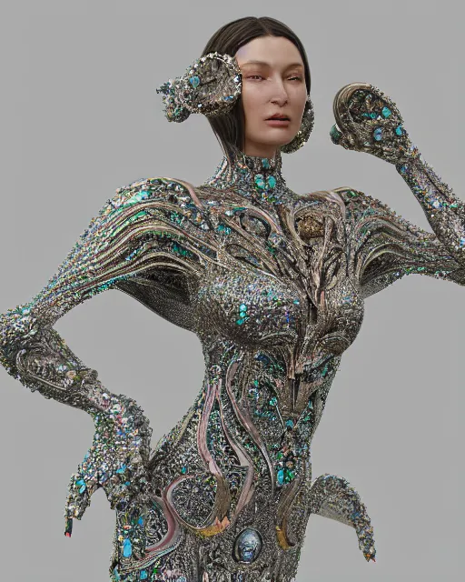 Prompt: a highly detailed metahuman 4 k close up render of an alien goddess bella hadid monument amor in iris van herpen dress schiaparelli in diamonds crystals swarovski and jewelry iridescent in style of alphonse mucha gustav klimt trending on artstation made in unreal engine 4