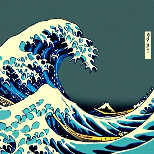 Image similar to detailed illustration, a elderly man surfing in the style of the great wave off kanagawa,