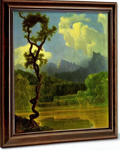 Prompt: Fibonacci lake, golden ratio, nature lanscape, by Albert Bierstadt, Affandi