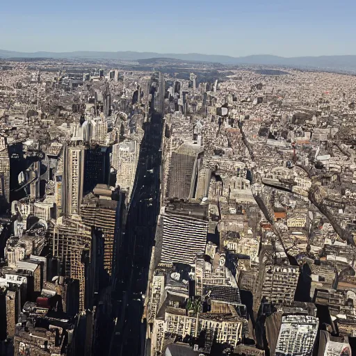 Prompt: Lucifer looking down on the city from above