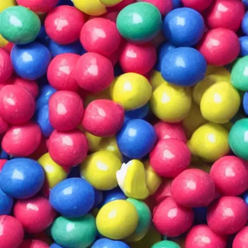 Image similar to every time grandma opens her mouth, gumballs come pouring out... just absolutely tumbling everywhere. No doctor has been able to tell us why