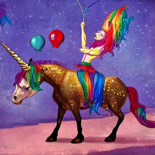 Prompt: a circus unicorn, fantasy art