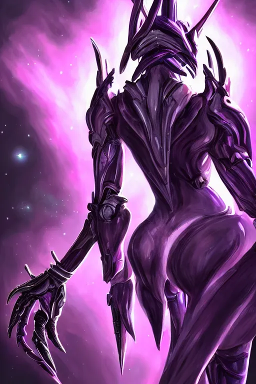 Prompt: rear shot galactic hyperdetailed elegant beautiful stunning sexy giantess anthropomorphic mecha female dragon goddess, sharp spines, sharp metal ears, smooth purple eyes, smooth fuschia skin, silver armor, in space, epic proportions, epic scale, epic size, warframe and destiny fanart, furry, dragon art, goddess art, giantess art, furaffinity, octane