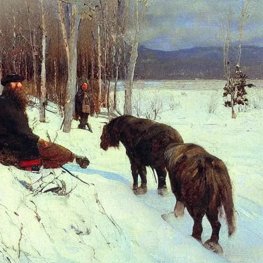 Image similar to a beautiful oil painting Depicted Dostoevsky worked in the wilderness of Siberia,by Ilya Efimovich Repin