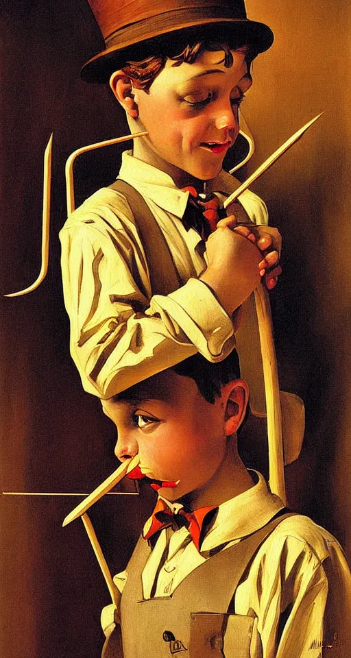 Prompt: pinocchio highly detailed painting by alberto mielgo, j. c. leyendecker