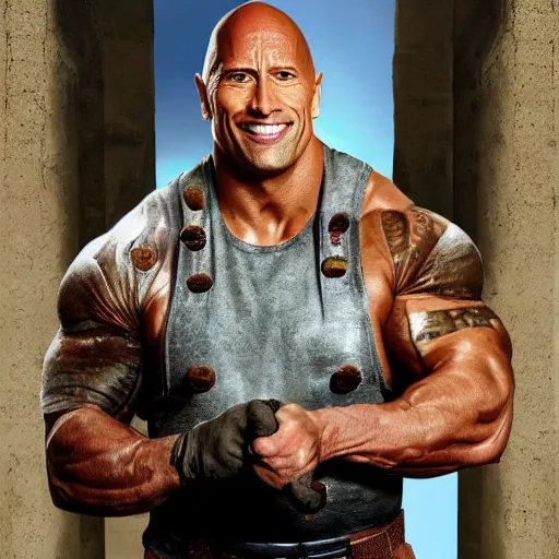 Image similar to dwayne johnson dressed as an electrician planting peas in ancient rome, portrait