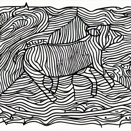 Image similar to a beautiful intricate line drawing of a cute calf running on a meadow