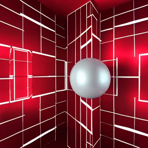 Prompt: chrome spheres on a red cube, touchdesigner