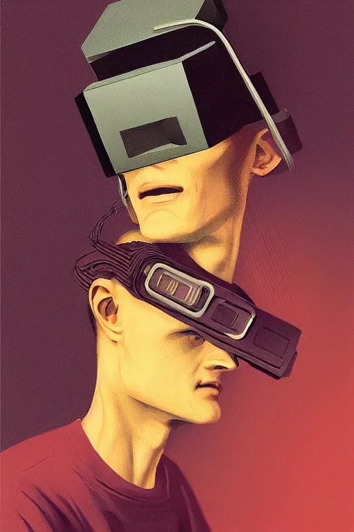 Prompt: Vitalik Buterin wearing oculus and Ethereum over his head Edward Hopper and James Gilleard, Zdzislaw Beksisnski, highly detailed