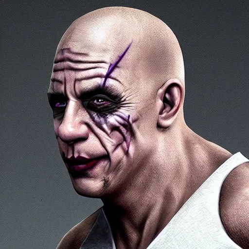 Image similar to vin diesel as the joker, rendered in unreal engine