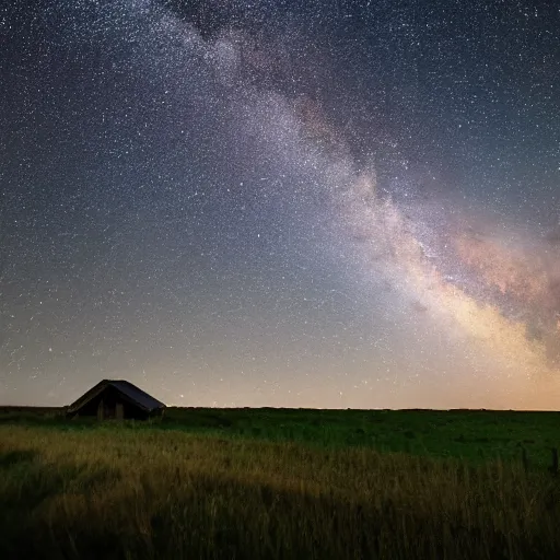 Image similar to A detailed portrait of catharsis personified. Long exposure shot of the stars out in the country