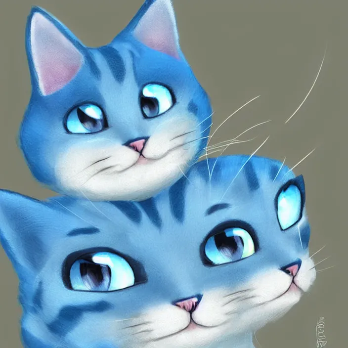 Prompt: cute cat of cheshire. an adorable cat with light blue stripes, shiny eyes and a big human like playful smile. award - winning digital art, trending on artstation