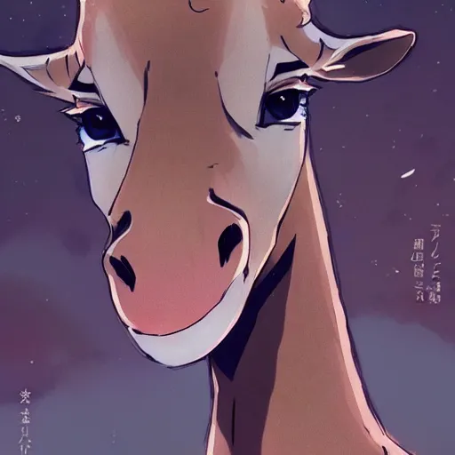 Image similar to a giraffe wearing a dress, illustration concept art anime key visual trending pixiv fanbox by wlop and greg rutkowski and makoto shinkai and studio ghibli and kyoto animation symmetrical facial features