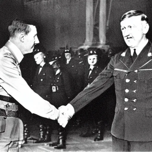 Image similar to robert lewandowski shaking hands with adolf hitler